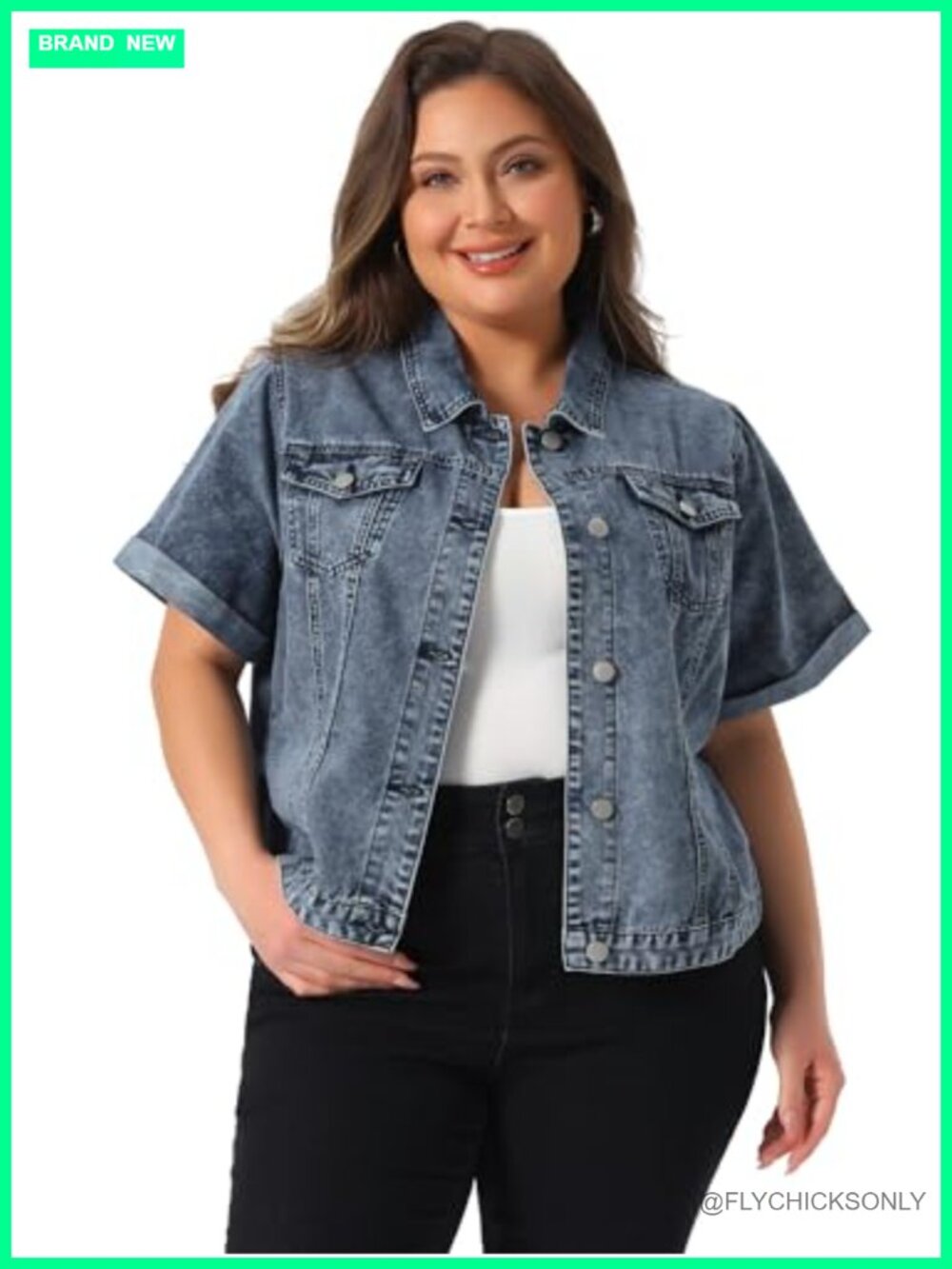 Plus Size Short Sleeve Button Up Denim Jacket Casual Trucker